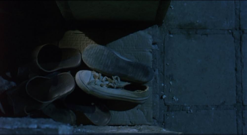 運動靴と赤い金魚の画像